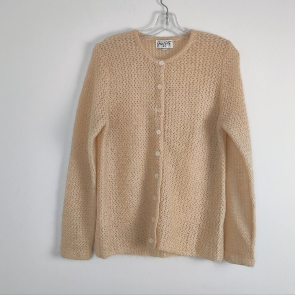 Graffiti Cozy Knit Cardigan - Textured Button-Up Sweater, Small Cardigan